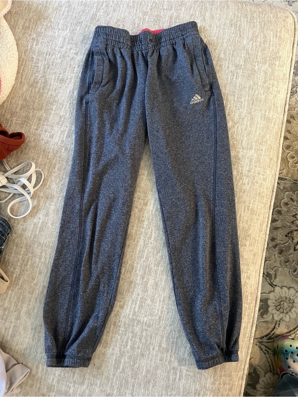 Adidas Girls ClimaWarm Jogger Pants L 14-16 Gray Pink Athletic